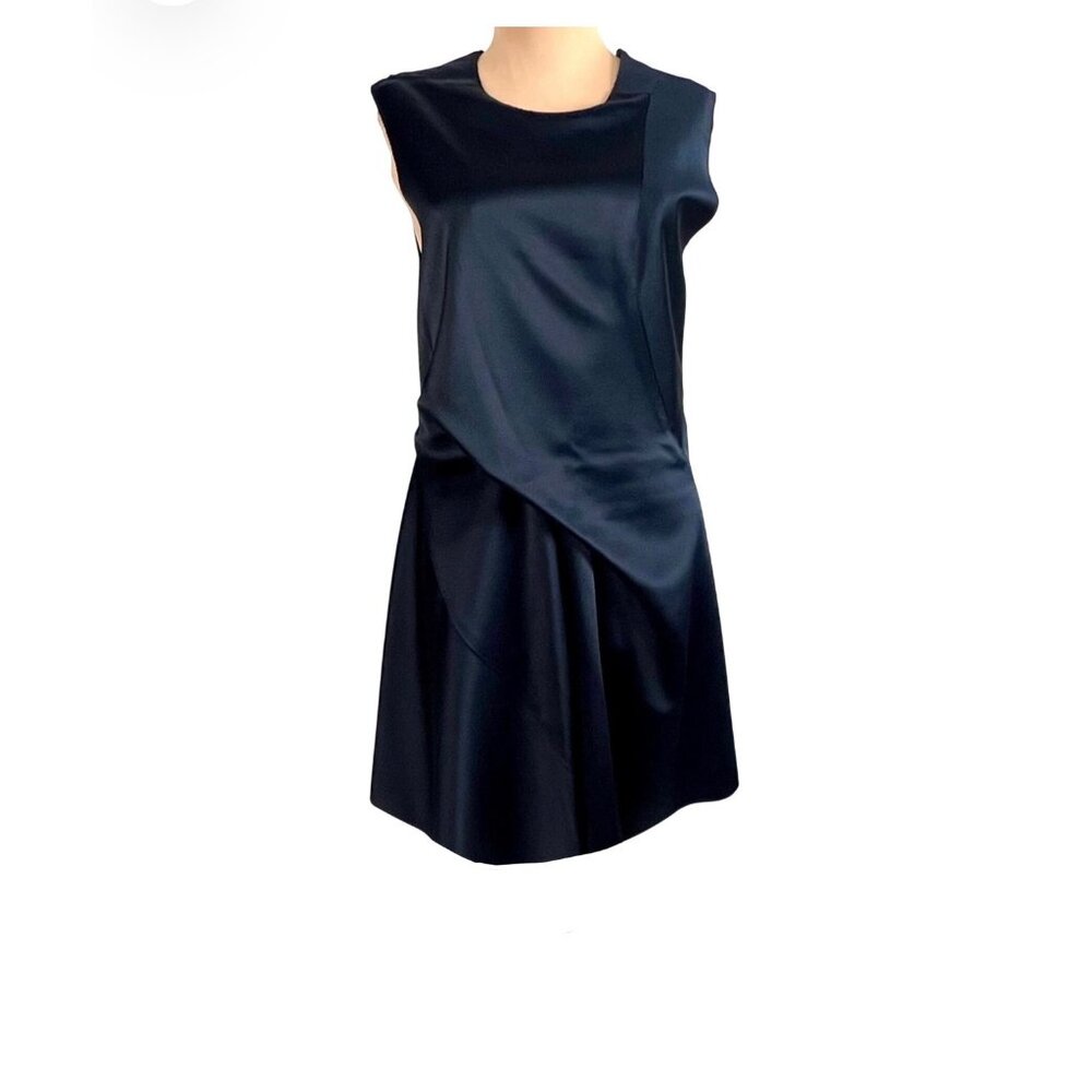 3.1 Phillip Lim Black Asymmetrical Drape Satin Mini Dress Size 6 Quiet Luxury - Picture 2 of 12